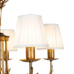 QAZQA Led-Kronleuchter|Kronleuchter*Kronleuchter Gold mit plissierter Clamp Cap Creme 5-Licht - Botanica