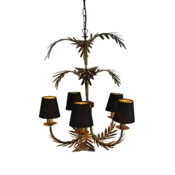 QAZQA Led-Kronleuchter|Kronleuchter*Kronleuchter Gold mit schwarzen Farbtönen 5-Licht - Botanica