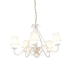 QAZQA Led-Kronleuchter|Kronleuchter*Kronleuchter weiße plissierte cremefarbene Klemmkappe 5-Licht - Giuseppe