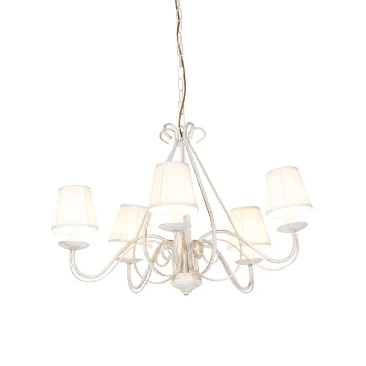 QAZQA Led-Kronleuchter|Kronleuchter*Kronleuchter weiße plissierte cremefarbene Klemmkappe 5-Licht - Giuseppe