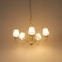 QAZQA Led-Kronleuchter|Kronleuchter*Kronleuchter weiße plissierte cremefarbene Klemmkappe 5-Licht - Giuseppe