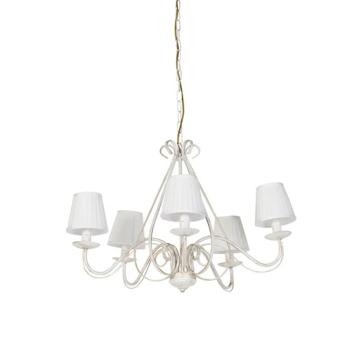 QAZQA Led-Kronleuchter|Kronleuchter*Kronleuchter weiße plissierte cremefarbene Klemmkappe 5-Licht - Giuseppe
