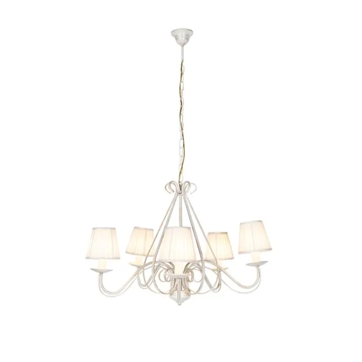 QAZQA Led-Kronleuchter|Kronleuchter*Kronleuchter weiße plissierte cremefarbene Klemmkappe 5-Licht - Giuseppe