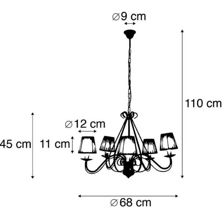 QAZQA Led-Kronleuchter|Kronleuchter*Kronleuchter weiße plissierte cremefarbene Klemmkappe 5-Licht - Giuseppe