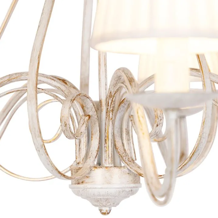 QAZQA Led-Kronleuchter|Kronleuchter*Kronleuchter weiße plissierte cremefarbene Klemmkappe 5-Licht - Giuseppe