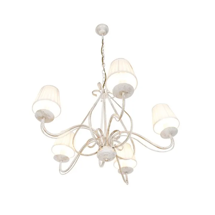 QAZQA Led-Kronleuchter|Kronleuchter*Kronleuchter weiße plissierte cremefarbene Klemmkappe 5-Licht - Giuseppe