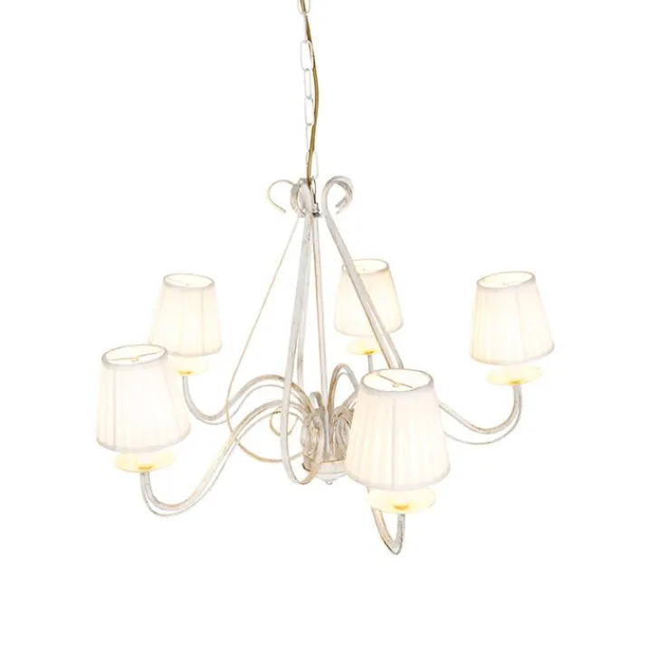 QAZQA Led-Kronleuchter|Kronleuchter*Kronleuchter weiße plissierte cremefarbene Klemmkappe 5-Licht - Giuseppe