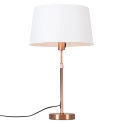 QAZQA Tischlampen|Esszimmerlampen*Kupfer Tischlampe mit Schirm weiß 35 cm verstellbar - Parte