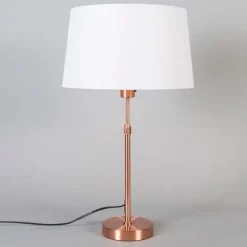 QAZQA Tischlampen|Esszimmerlampen*Kupfer Tischlampe mit Schirm weiß 35 cm verstellbar - Parte