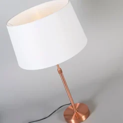 QAZQA Tischlampen|Esszimmerlampen*Kupfer Tischlampe mit Schirm weiß 35 cm verstellbar - Parte