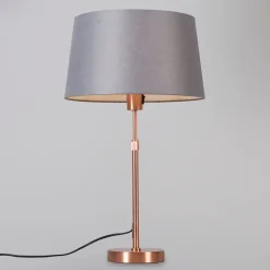 QAZQA Tischlampen|Wohnzimmerlampen*Kupfertischlampe mit Schirm grau 35 cm verstellbar - Parte