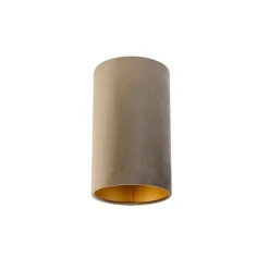 QAZQA Lampenschirme|Esszimmerlampen*Lampenschirm aus Velours taupe mit goldener Innenausstattung 15/15/25