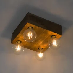 QAZQA Aufbaustrahler|Deckenstrahler*Land Deckenleuchte dunkles Holz 4-Licht - Block