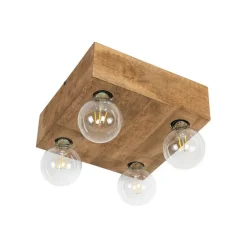 QAZQA Aufbaustrahler|Deckenstrahler*Land Deckenleuchte dunkles Holz 4-Licht - Block