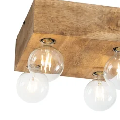 QAZQA Aufbaustrahler|Deckenstrahler*Land Deckenleuchte dunkles Holz 4-Licht - Block