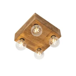QAZQA Aufbaustrahler|Deckenstrahler*Land Deckenleuchte dunkles Holz 4-Licht - Block