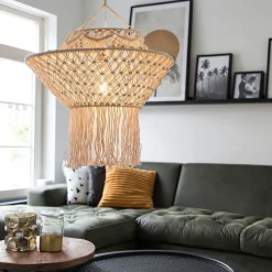 QAZQA Pendelleuchten|Wohnzimmerlampen*Land Hängelampe Makramee 90 cm - Schnur