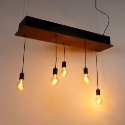 QAZQA Pendelleuchten|Wohnzimmerlampen*Land Hängelampe schwarz mit Holz 5-Licht - Flair