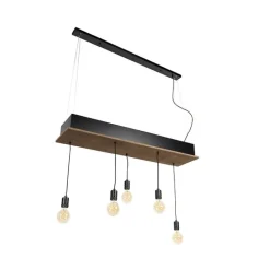 QAZQA Pendelleuchten|Wohnzimmerlampen*Land Hängelampe schwarz mit Holz 5-Licht - Flair