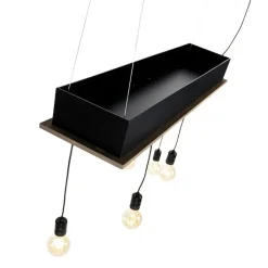 QAZQA Pendelleuchten|Wohnzimmerlampen*Land Hängelampe schwarz mit Holz 5-Licht - Flair