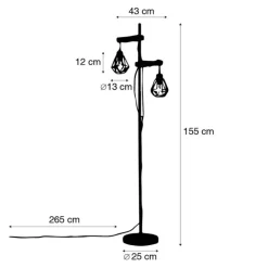 QAZQA Stehlampen|Wohnzimmerlampen*Land Stehlampe schwarz mit Holz 2-Licht - Chon