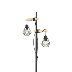 QAZQA Stehlampen|Wohnzimmerlampen*Land Stehlampe schwarz mit Holz 2-Licht - Chon