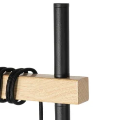 QAZQA Stehlampen|Wohnzimmerlampen*Land Stehlampe schwarz mit Holz 2-Licht - Chon