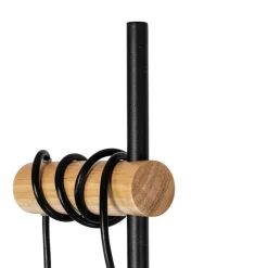 QAZQA Stehlampen|Wohnzimmerlampen*Land Stehlampe schwarz mit Holz 2 Lichter mit Schatten - Dami Frame