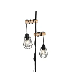 QAZQA Stehlampen|Wohnzimmerlampen*Land Stehlampe schwarz mit Holz 2 Lichter mit Schatten - Dami Frame