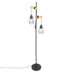 QAZQA Stehlampen|Wohnzimmerlampen*Land Stehlampe schwarz mit Holz 2 Lichter mit Schatten - Dami Frame