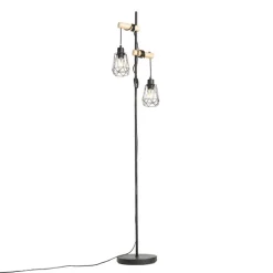 QAZQA Stehlampen|Wohnzimmerlampen*Land Stehlampe schwarz mit Holz 2 Lichter mit Schatten - Dami Frame