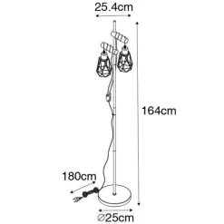 QAZQA Stehlampen|Wohnzimmerlampen*Land Stehlampe schwarz mit Holz 2 Lichter mit Schatten - Dami Frame