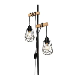 QAZQA Stehlampen|Wohnzimmerlampen*Land Stehlampe schwarz mit Holz 2 Lichter mit Schatten - Dami Frame