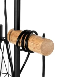 QAZQA Stehlampen|Wohnzimmerlampen*Land Stehlampe schwarz mit Holz 2 Lichter mit Schatten - Dami Frame