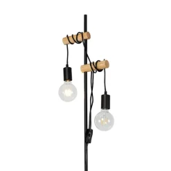 QAZQA Stehlampen|Wohnzimmerlampen*Land Stehlampe schwarz mit Holz 2-Licht - Dami