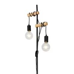 QAZQA Stehlampen|Wohnzimmerlampen*Land Stehlampe schwarz mit Holz 2-Licht - Dami