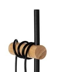 QAZQA Stehlampen|Wohnzimmerlampen*Land Stehlampe schwarz mit Holz 2-Licht - Dami