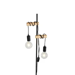 QAZQA Stehlampen|Wohnzimmerlampen*Land Stehlampe schwarz mit Holz 2-Licht - Dami