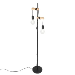QAZQA Stehlampen|Wohnzimmerlampen*Land Stehlampe schwarz mit Holz 2-Licht - Dami