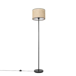 QAZQA Stehlampen|Wohnzimmerlampen*Land Stehlampe schwarz mit Rattanschirm - Kata