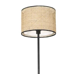 QAZQA Stehlampen|Wohnzimmerlampen*Land Stehlampe schwarz mit Rattanschirm - Kata