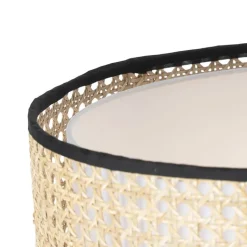 QAZQA Stehlampen|Wohnzimmerlampen*Land Stehlampe schwarz mit Rattanschirm - Kata