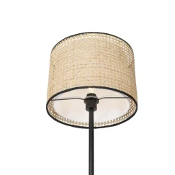 QAZQA Stehlampen|Wohnzimmerlampen*Land Stehlampe schwarz mit Rattanschirm - Kata