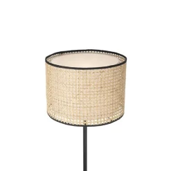 QAZQA Stehlampen|Wohnzimmerlampen*Land Stehlampe schwarz mit Rattanschirm - Kata