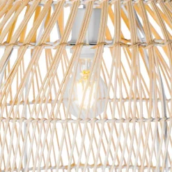 QAZQA Schlafzimmerlampen|Küchenlampen*Land Stehlampe weiß mit Rattan - Sam