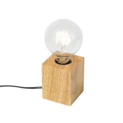QAZQA Tischlampen|Wohnzimmerlampen*Land Tischlampe Holz natürlich - Block