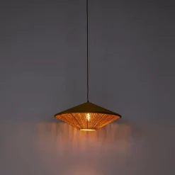 QAZQA Pendelleuchten|Wohnzimmerlampen*Landhaus-Pendelleuchte Gelb Samt mit Rattan 60cm - Frills Can