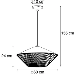 QAZQA Pendelleuchten|Wohnzimmerlampen*Landhaus-Pendelleuchte Gelb Samt mit Rattan 60cm - Frills Can