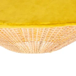 QAZQA Pendelleuchten|Wohnzimmerlampen*Landhaus-Pendelleuchte Gelb Samt mit Rattan 60cm - Frills Can
