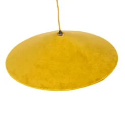 QAZQA Pendelleuchten|Wohnzimmerlampen*Landhaus-Pendelleuchte Gelb Samt mit Rattan 60cm - Frills Can